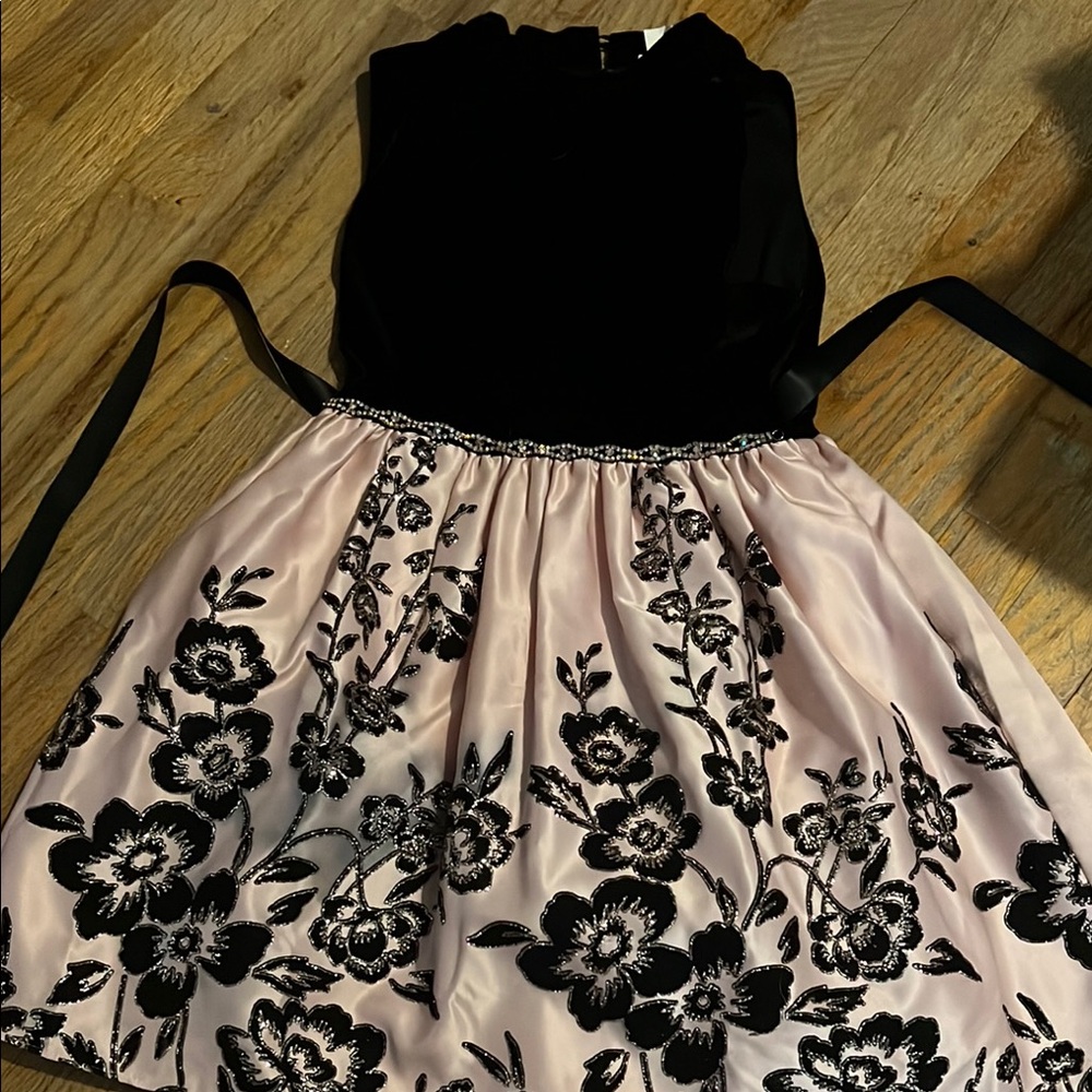 Elegant Black and Pink Floral Kids Dress